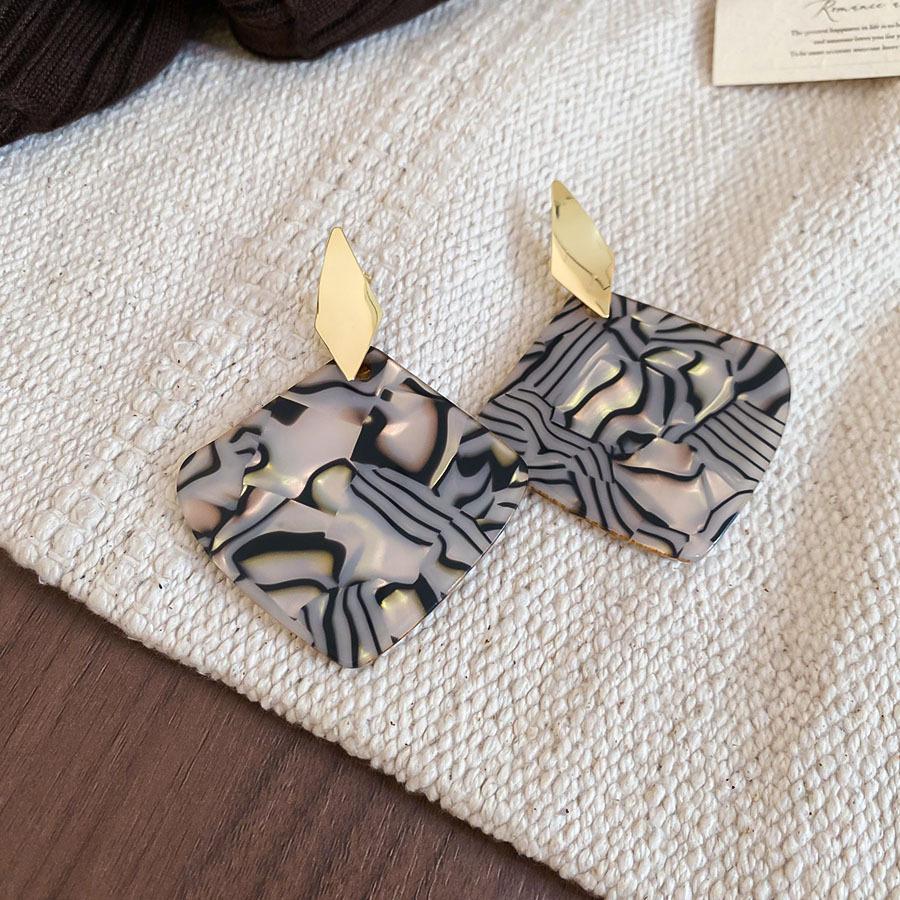 French Retro Silver Needle Round Flat Round Resin Fringed Earrings Light Luxury High-end Earrings Versatile Earrings