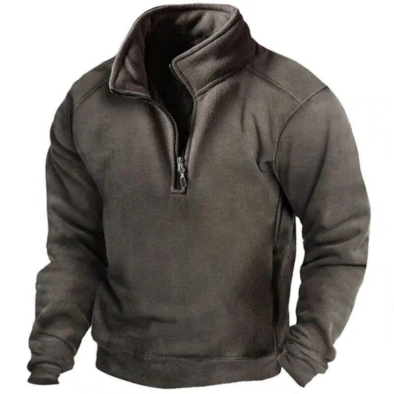 

Mens Half-Zip Sweatshirts Autumn Male Stand Collar Loose Solid Color Pullover New Man Trend Casual Army Green Hoodies M