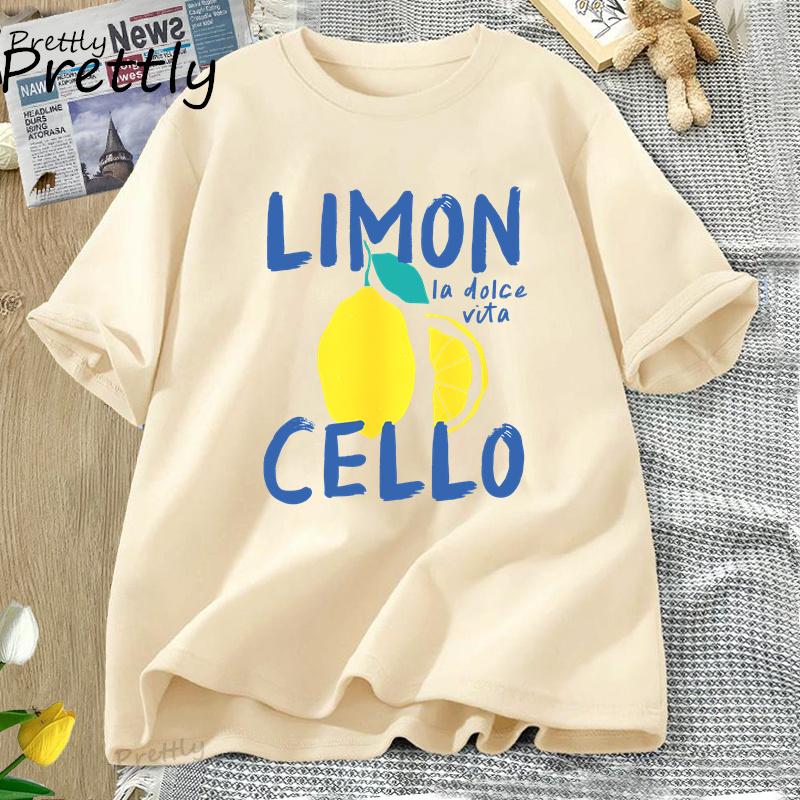 Lemon Print Women T Shirt Summer Vacation T-Shirt Retro Graphic Tee Cotton Short Sleeve Vintage Clothes