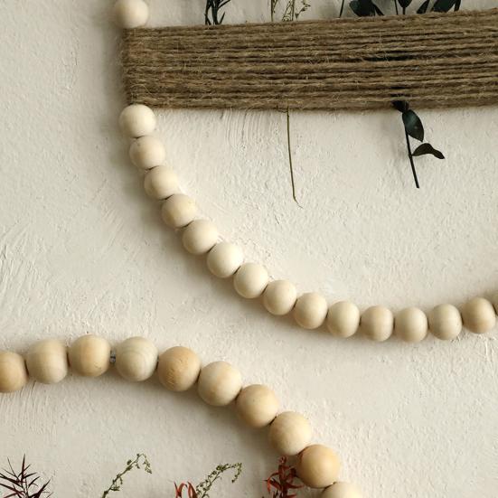 Yousheng Wood Bead Rope Wall Decoration Boho Farmhouse Rustic Round Plants Display Frame Wall Art Home Office Living Room Wall Ornament