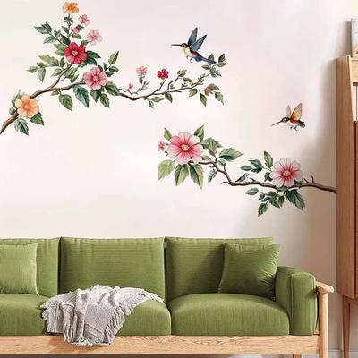 Watercolor Flower Bird Vine Wall Sticker Self-Adhesive Removable Bedroom Headboard Fresh Wall Decoration