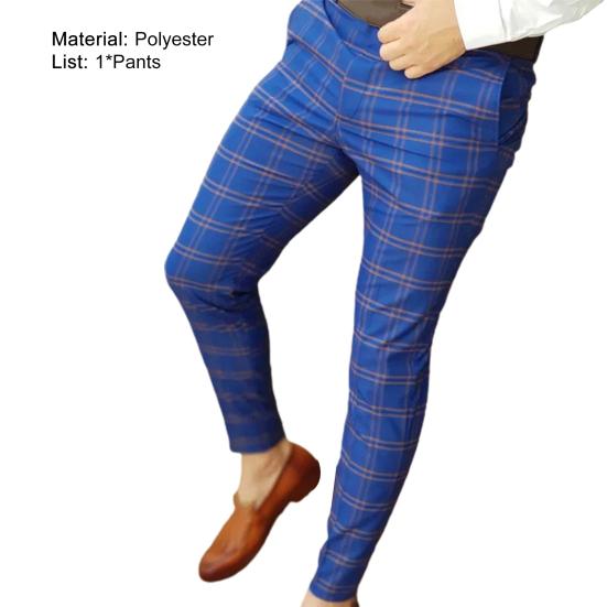 Męskie spodnie Plaid Mid Waist Slim Fit Odporne na zużycie spodnie wiosenne do pracy