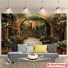 2D Mediterranean Flower Alley Backdrop Rustic Stone Path Photo Booth Background