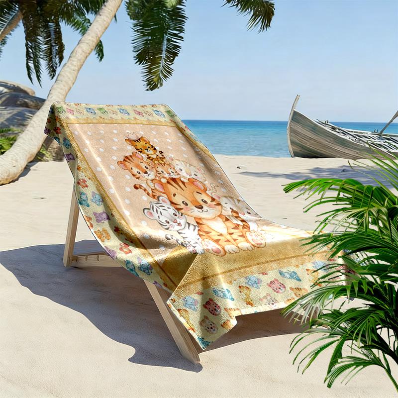 Süßes Tier Cartoon Print Strandtuch, Großes Weiches Schnelltrocknendes Handtuch für Strand Camping Schwimmen