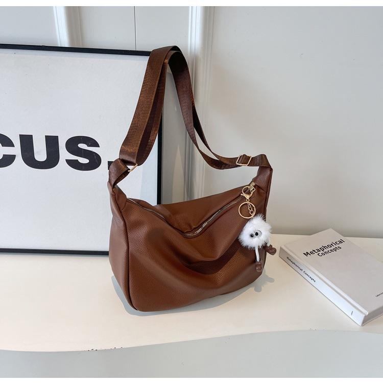 Popular bag women's new soft wide shoulder strap messenger bag textured shoulder tote bag