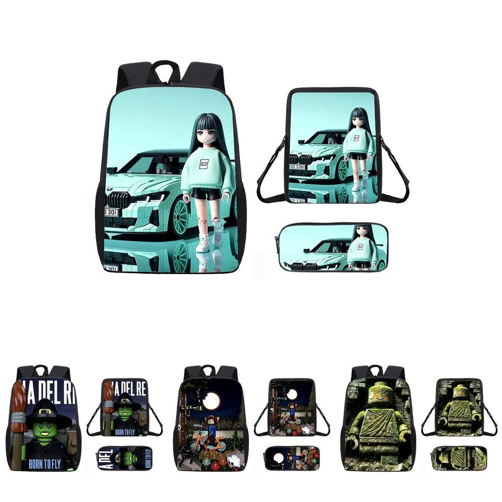 Pattern Roblox Cartoon Backpack Shoulder Bag Pencil Case Three Piece Set