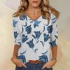 Women's Tops Three-quarter Sleeve Shirt V-neck Loose Casual Shirt Floral Print T-shirt