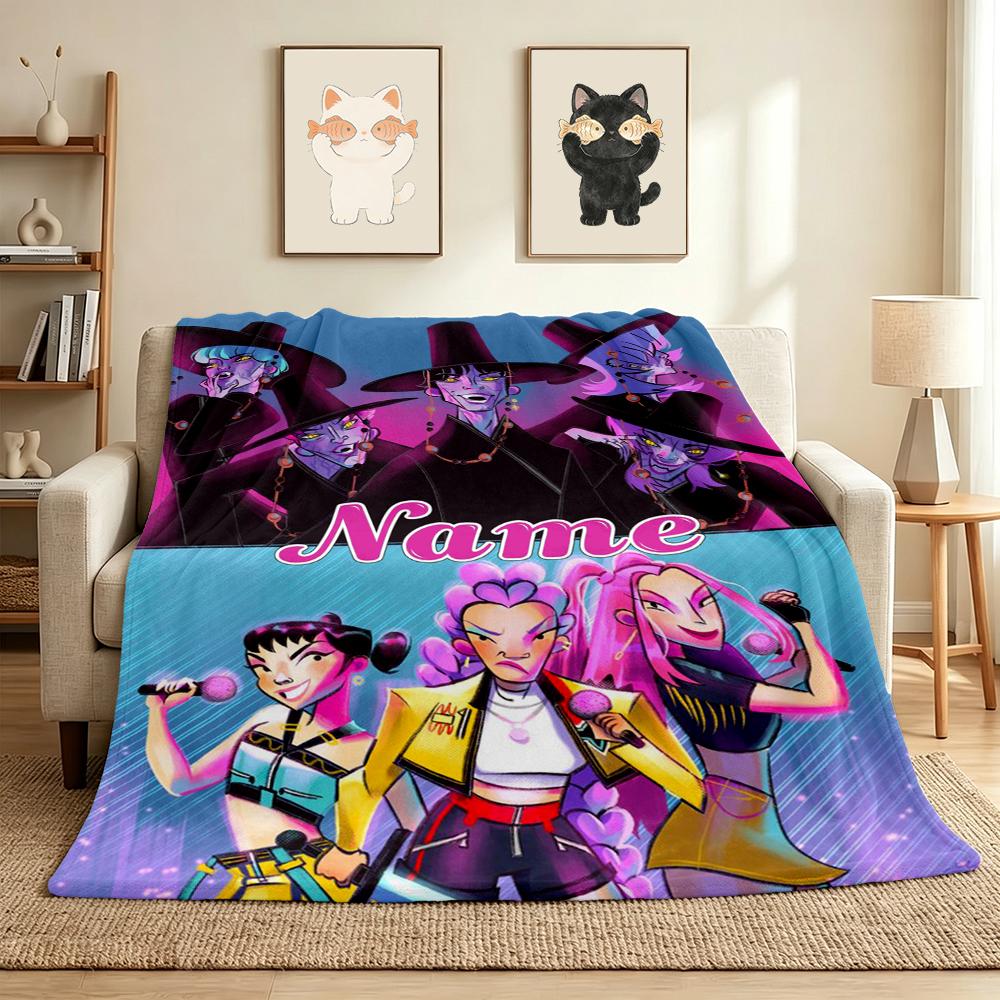 Custom Name Huntrix Squad Flannel Blanket Throw Blanket Soft Warm Sofa Bed home Decor Unique Gift