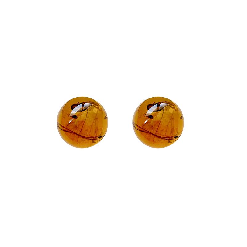 Retro Hong Kong Style Amber Ball Earrings Women's Design Stud Earrings Personalized Unique Ears