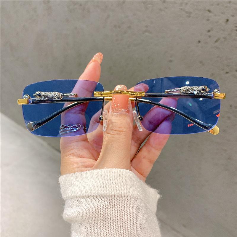Vintage Sun Glasses Rimless Cut Edge Sun Glasses Fashion Designer Shades Luxury Golden Leopard Frame Sun Glasses UV400