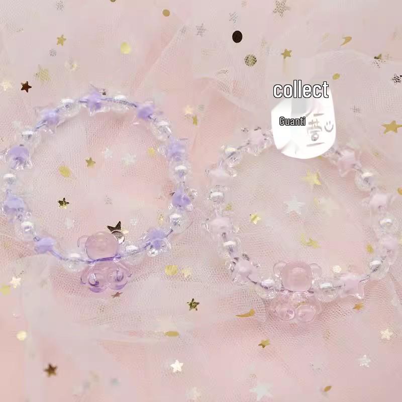 Colorful Preppy Style Beaded Bear Bracelets for Couples and Friends