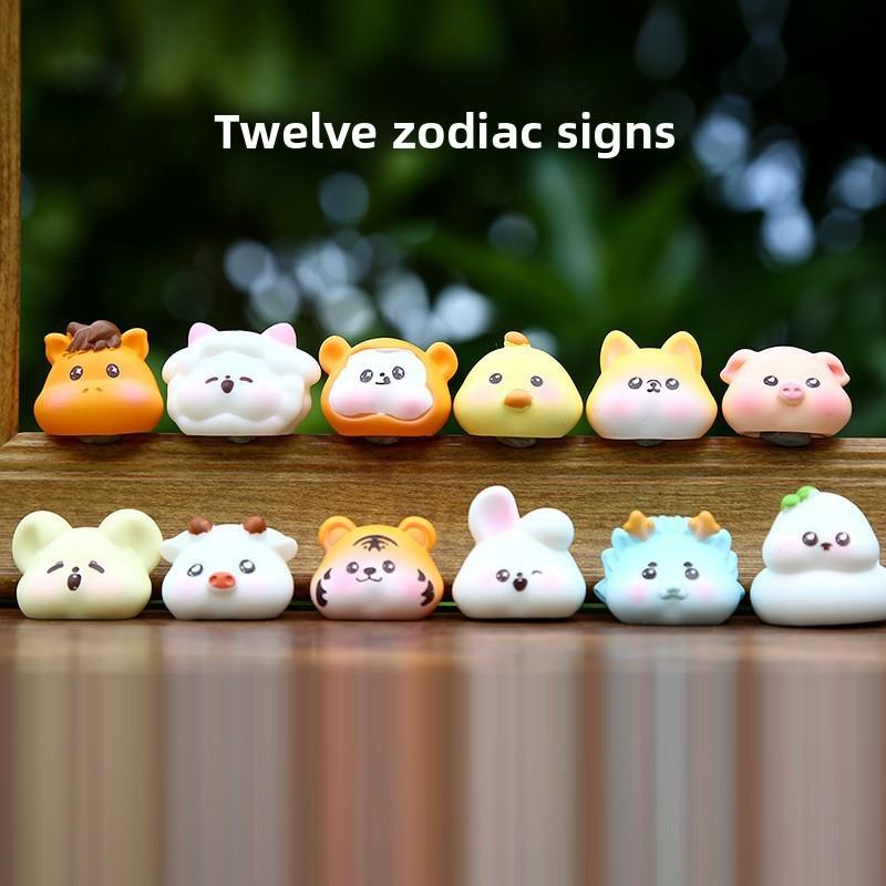 Resin Zodiac Chinese Animal Collectible Figures Desktop Decor Gift Display