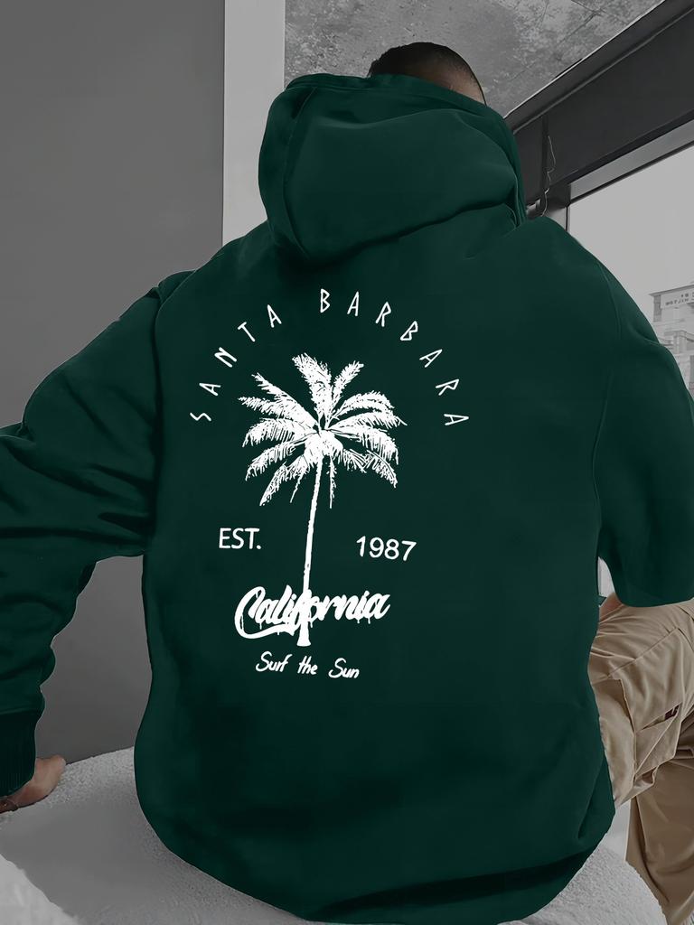 Coconut Trees Print Men's Fashionable Hoodie, Trendy Hooded Pullover Sweatshirt For Men, Perfect For Fall And Winter