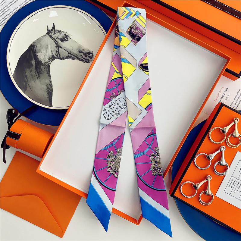 Cachecol de Seda 100% de Alta Qualidade Marca de Luxo Mulheres Faixa de Cabeça Faixa de Cabelo Foulard Gravata Lenço de Pescoço Cachecóis Skinny Acessórios