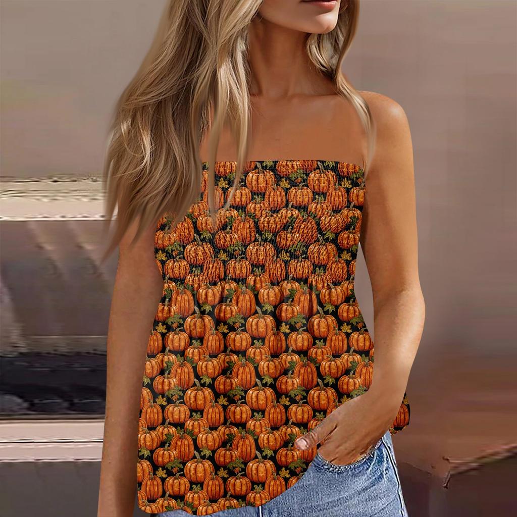 Tube Tops For Women,Cute Sexy Off Shoulder  Print Sleeveless T-Shirt