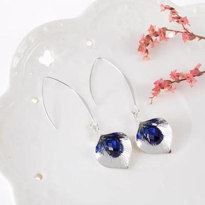 Eleganti Orecchini a Gancio Blu a Forma di Bocciolo di Orchidea a Goccia con Cristallo Accessorio Pendente Gioielli Matrimonio Fidanzamento Orecchini da Donna