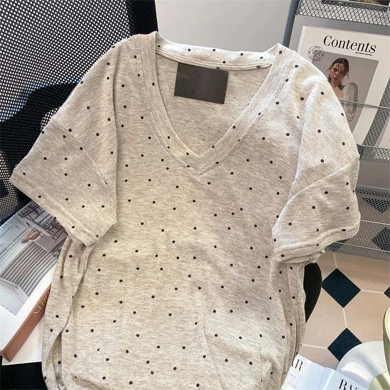 T-shirt Women Versatile Summer Casual Large Size Loose V Neck Stamp Pullover Short-sleeved Tops