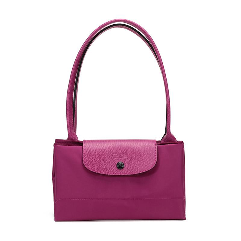 Longchamp Le Pliage Club Fabric Long Handle Snap Closure Nylon Crossbody Tote Bag Small Women Bags Purple Red 1899619P40