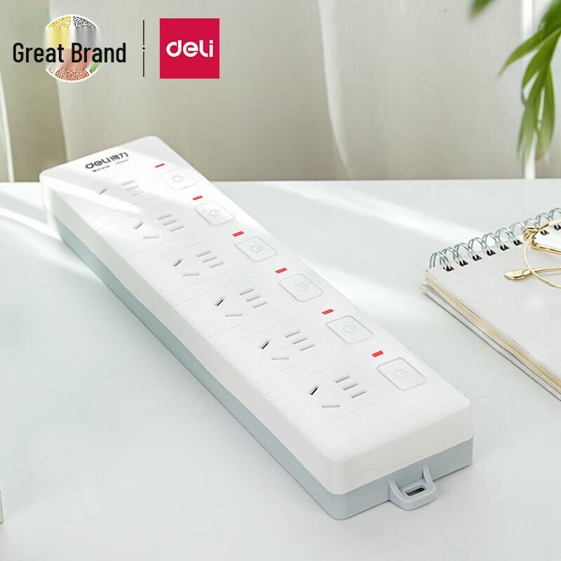 Deli 6-Outlet Power Strip with Individual Switches