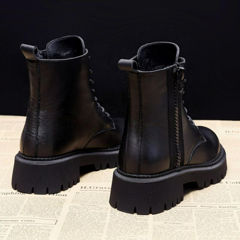 Podzimní A Zimní Nové Ležérní Boty Martin na Zip a Šněrování se Sametem, Odolné proti Opotřebení, Módní Boty, Dámské Boty, Boty