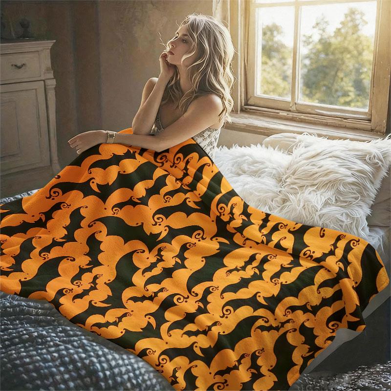 Halloween Bat Silhouette Flannel Blanket Warm Soft Halloween Christmas Decorative Couch Warm Cozy All-Season Gift