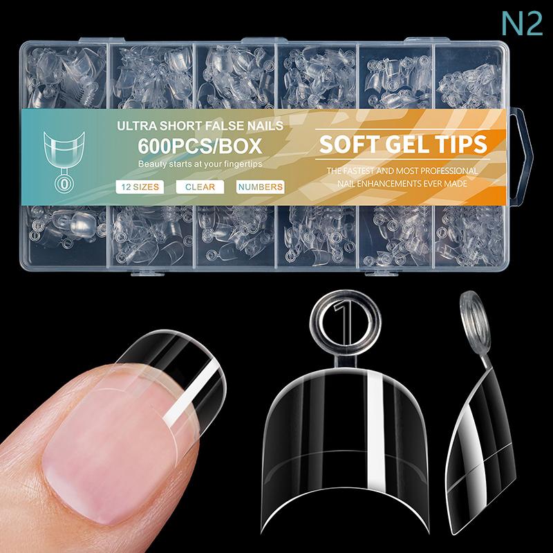 600Pcs Full Cover Press On Nail Tips Stiletto Almond Square Coffin French False Fake Soak Off Gel Nail Extension Tips Capsule