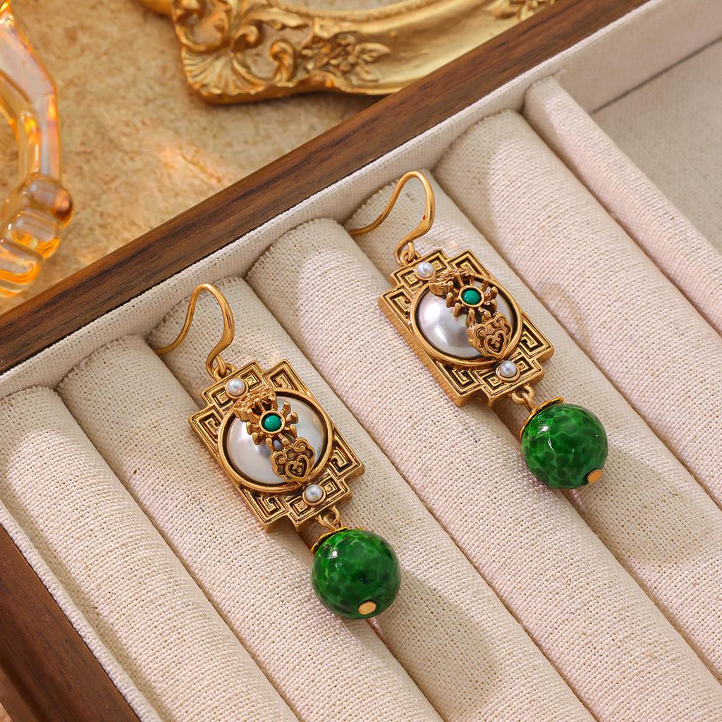 Mittelalterliche Ohrringe Palaststil Alte Farbige Glasur Jade-Schnur Vintage China-Chic Fortgeschrittener Sinn Neues Chinesisch