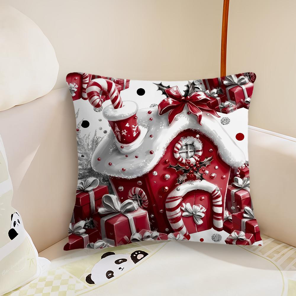 Merry Christmas Snowman Candy cushion cover Plush Fabric Soft Double Sided Print Sofa Cushion Cover Throw Pillow Covers 30x30CM(12x12in)