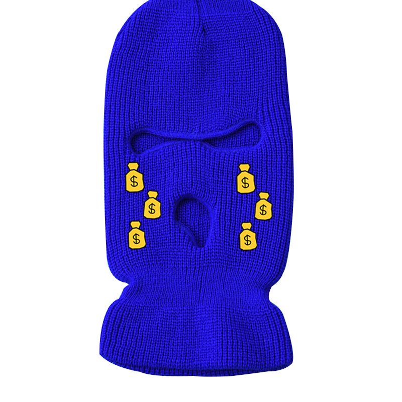 

Money s Tears Embroidered Ski Mask: Warm Three-Hole Winter Hat for Cold Protection One Size