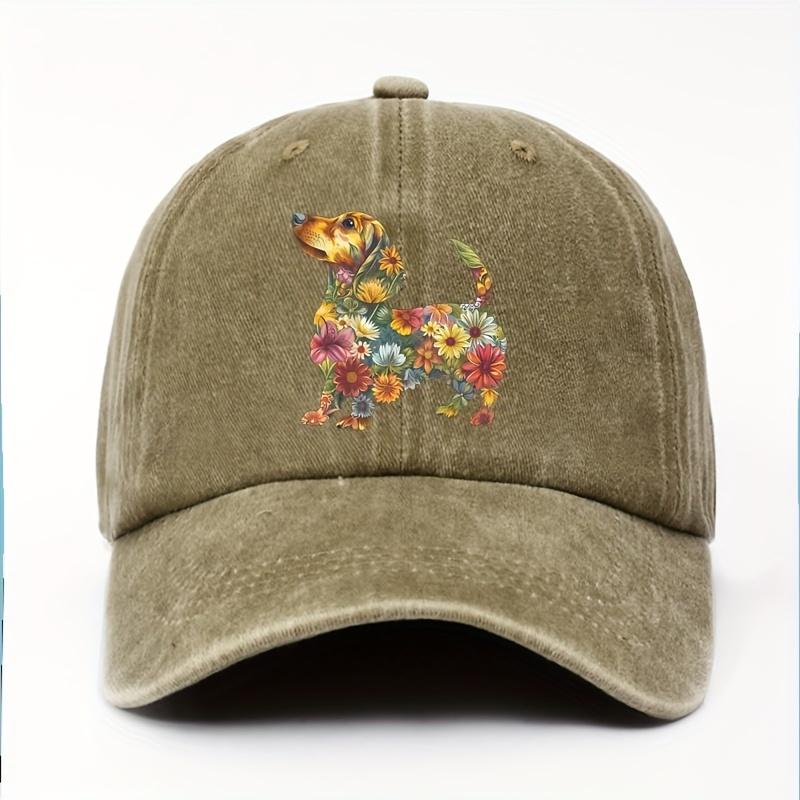 

Vintage Flower Sausage Dog Printed Baseball Hat Truck Driver Hat Outdoor Sports Leisure Sunscreen Hat