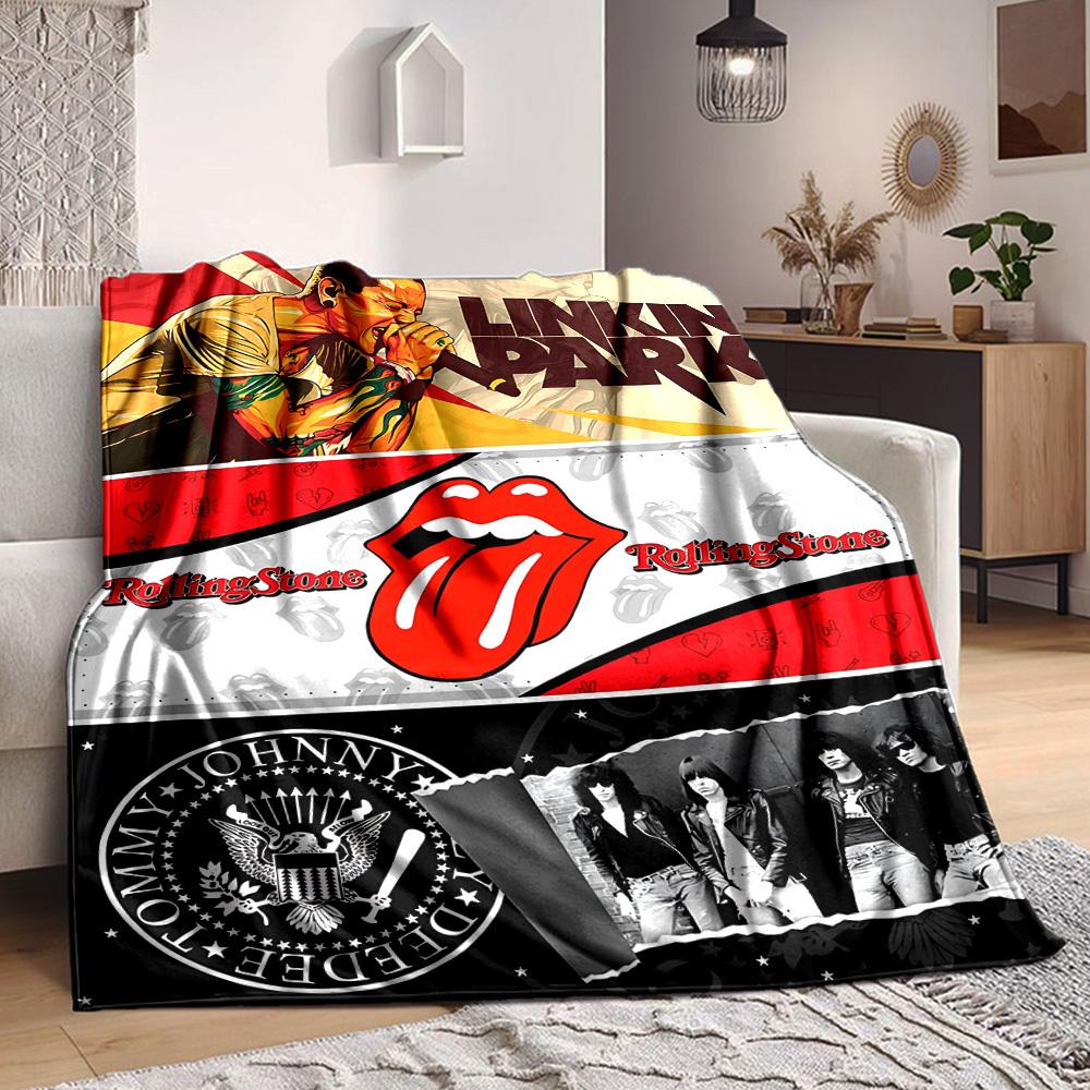 1pc Linkin Park, Rolling Stone Blanket Lightweight Flannel Blanket Throw Blanket For Sofa, Bed, Travel, Camping, Livingroom, Office, Couch