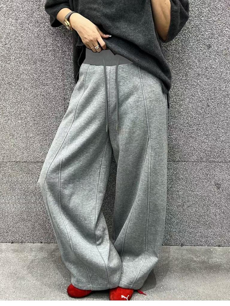 Autumn Winter New Style Fleece Thick High Waist Knife Leg Pants Women Wide Leg Casual Pants
