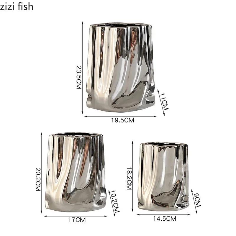 Electroplating Pocket Vase Tabletop Ceramic Flower Ware Creative Flower Arrangement Vase Living Room Aesthetic Decoration