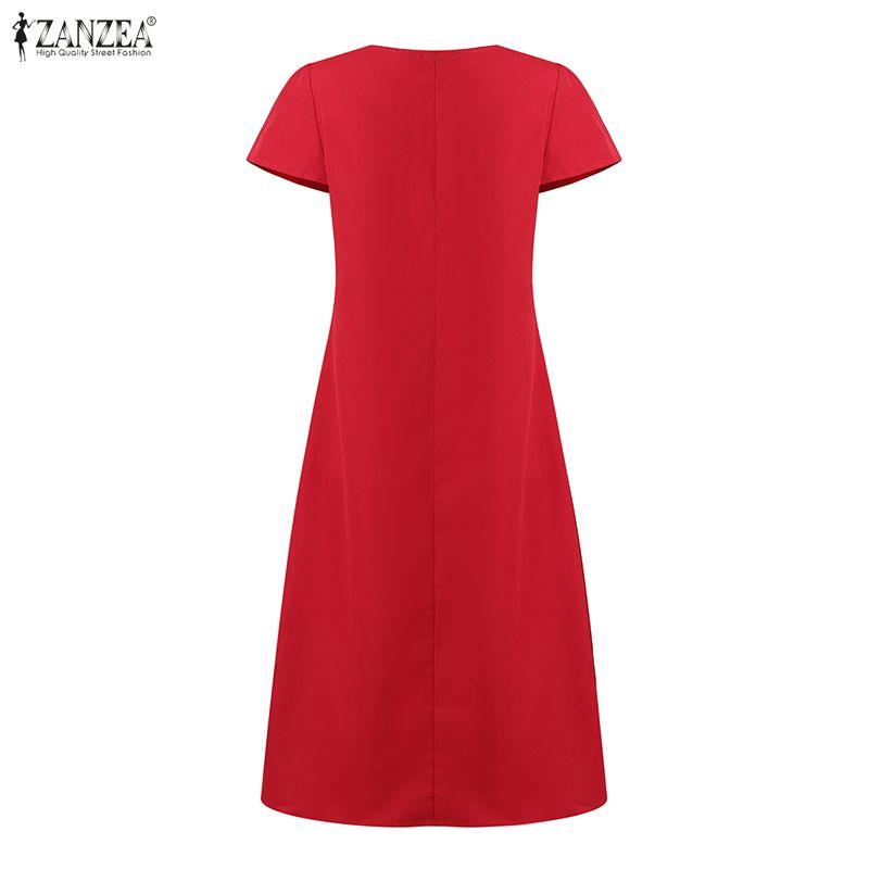 ZANZEA Women Casual Round Neck Short Sleeve Floral Print Dress