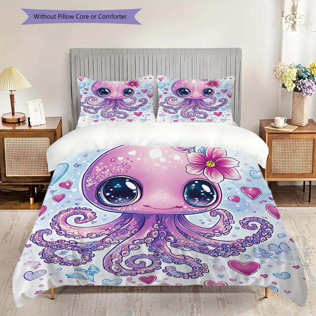 Octopus Pattern Bedding Quilt Set Quilt Cover Pillowcase Home Decoration Birthday Gift (1 * duvet cover + 2 * pillowcase, without core)