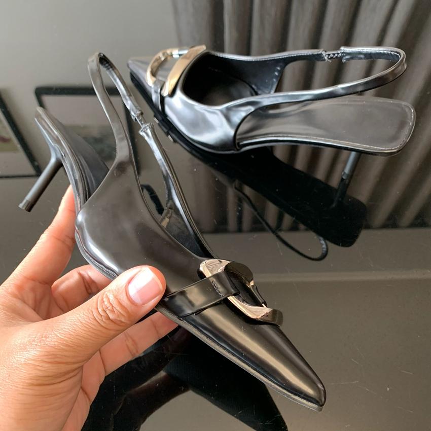 Fashion Chain Kitten Heels Women Slingback Pointed Toe High Heels for Woman Pumps Ladies Wedding Heeled Office Modern Shoes
