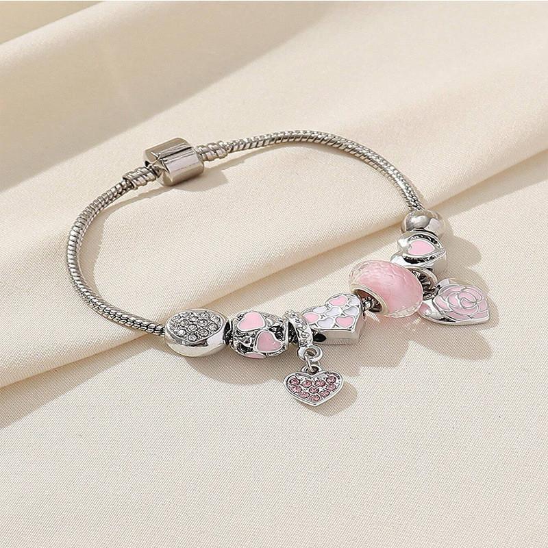 Diy Heart Charm Bracelet With Alloy Pendant For Women And Men