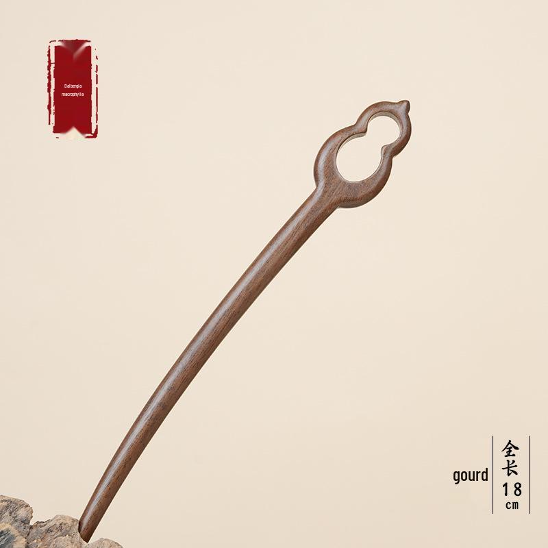 High-End Natural Ebony Wood Hairpin - Extended Chinese Ancient Style Black Hair Bun Accessory