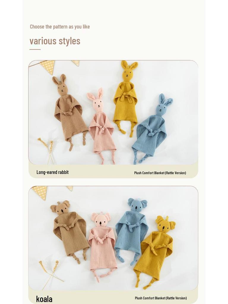 Baby Pure Cotton Comfort Blanket & Doll - Little Rabbit Crinkle Toy
