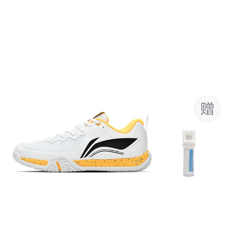 Li Ning Saga 2 Lite Rubber Cushioning, Wear Resistant Low Top Badminton Shoes Unisex White Yellow AYTT003-3