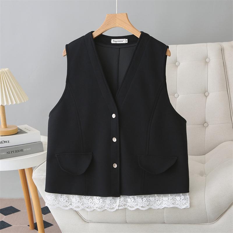 2026 Spring/Summer Plus Size Women s Lace Hem V-Neck Vest Top XL