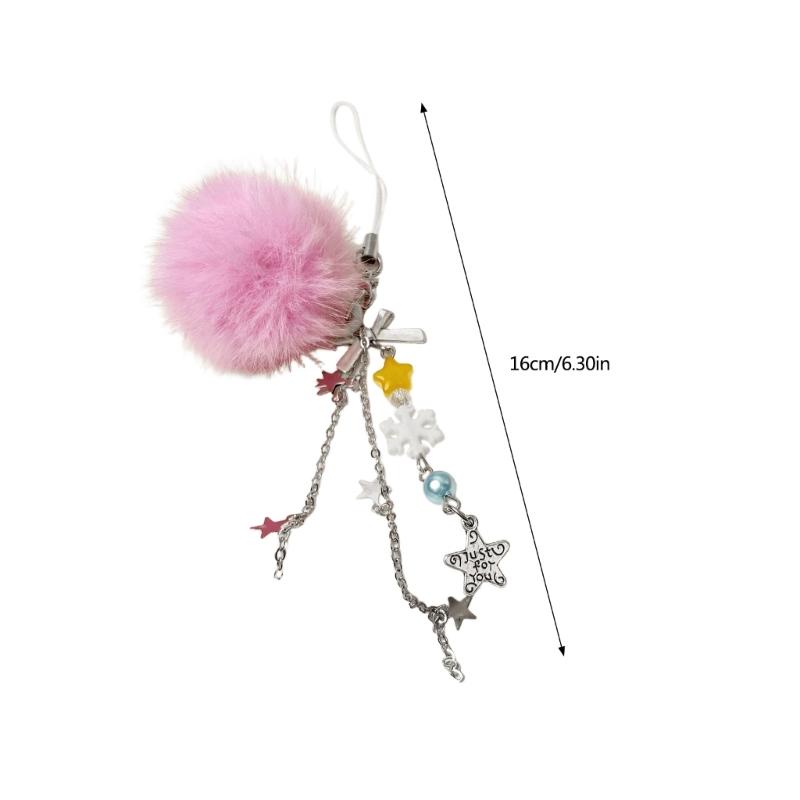 Fuzzy Balls Snowflake Star Bead Cellphone Strap Christmas Phone Lanyard Colorful Beaded Bag Charm Holiday Accessory