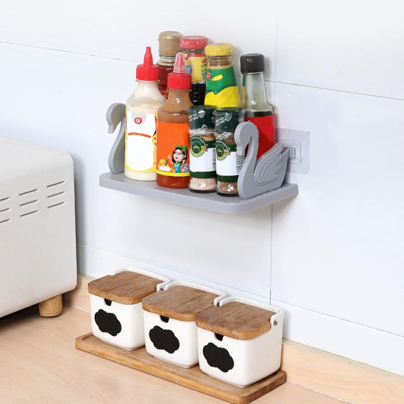 1pc Punching Free Kitchen Storage Rack, Bathroom Multi-function Wall Hanging Storage Rack