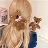 1 Stück niedlicher Teddybär Plüsch-Haarspange für Herbst und Winter, mit einer Pony-Klammer an der Seite und einem Stirnband für Teddybären