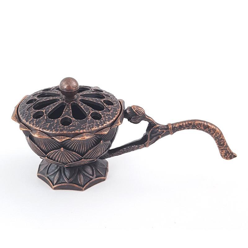 Handheld Lotus Incense Burner Creative Temple Brass Buddhism Buddha Holder Retro Copper Sandalwood Censer Crafts Home Decoration
