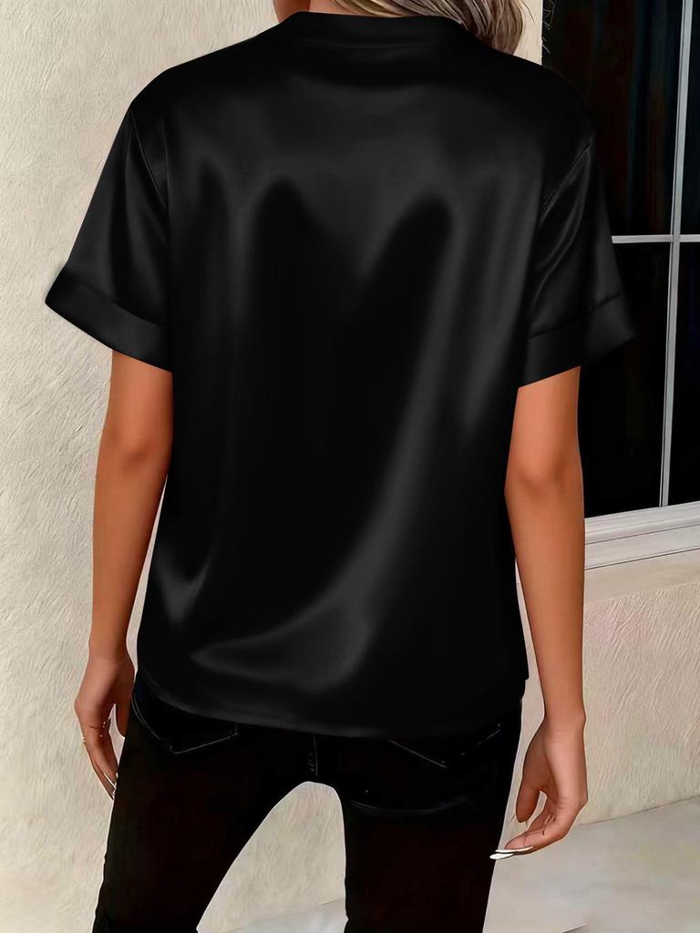 Damen Frühlings-/Sommer-V-Ausschnitt Locker geschnittenes Hemd: Elegantes, vielseitiges, schlichtes Design.