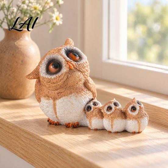 Warm Atmosphere Room Decor Parent-child Desktop Ornament Retro Style Miniature Animal Statue Owl Figurine for Desk Resin Figurines Micro Landscape,