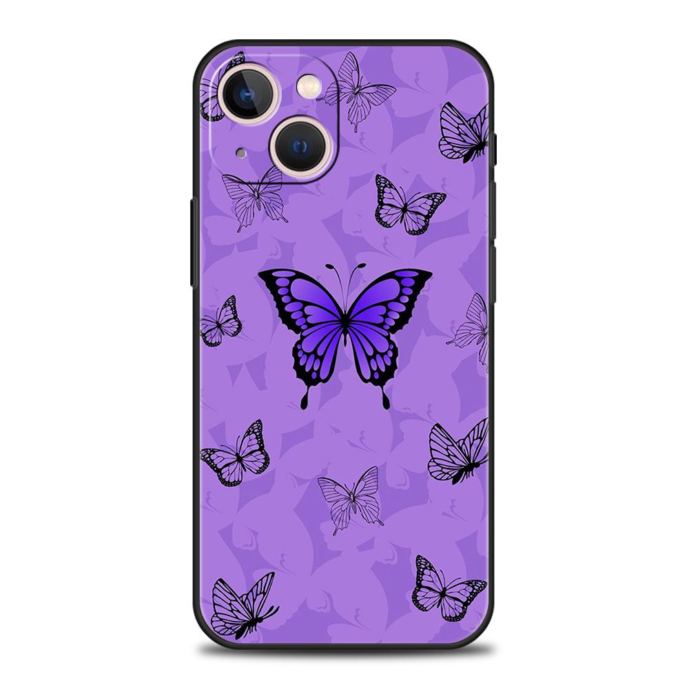 Butterfly Crystal Luxury Phone Case For iPhone 11 12 13 14 15 Pro Max Mini X XR XS 7 8 Plus SE Soft Silicone Cover Black Funda