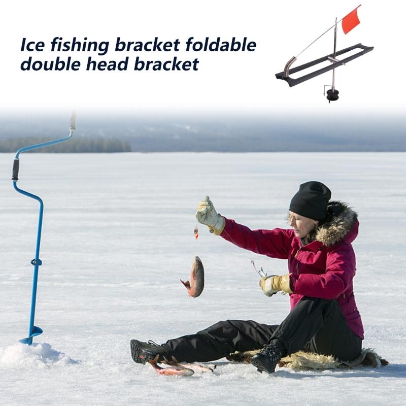2Pcs Tip Up Ice Fishing Rail Style Polars Tip up Foldable Orange Flags Strikes Indicators Ice Fishing Tackle Tool