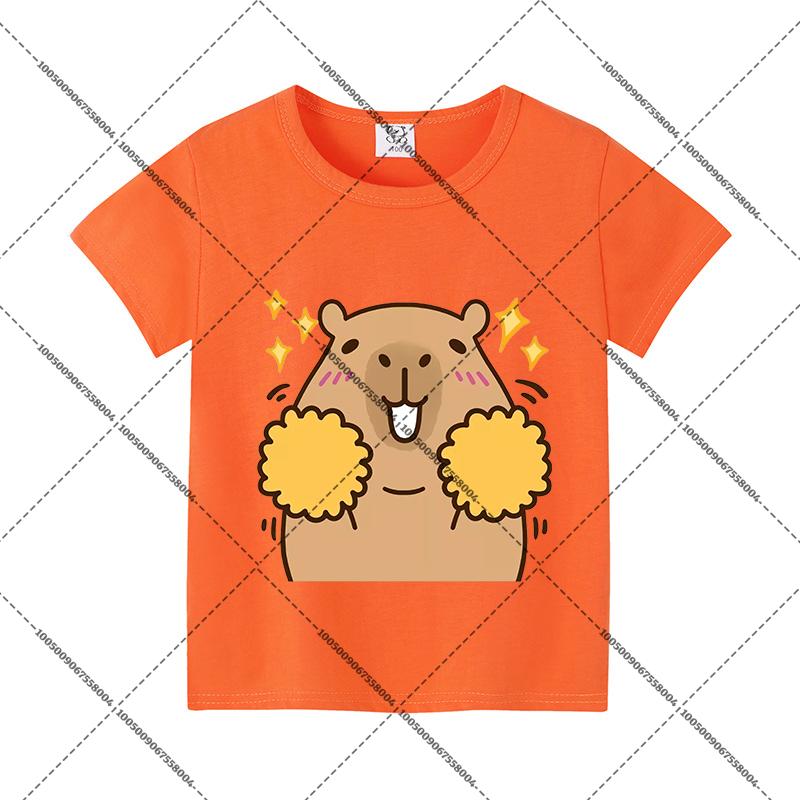 Capybara Summer Colorful T-shirts Child Polyester Short Sleeves Boy Cartoon Shirt Fashion Tops Girl Casuals Clothes Shirts Gift
